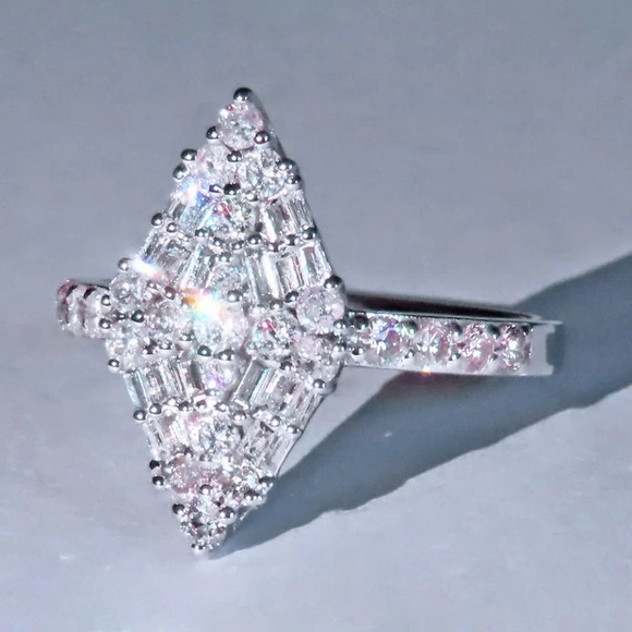 💍 Trendy Rhombus Flower Rectangle Gemstone Zircon Rings for Women, PD158 - Picture 4 of 6